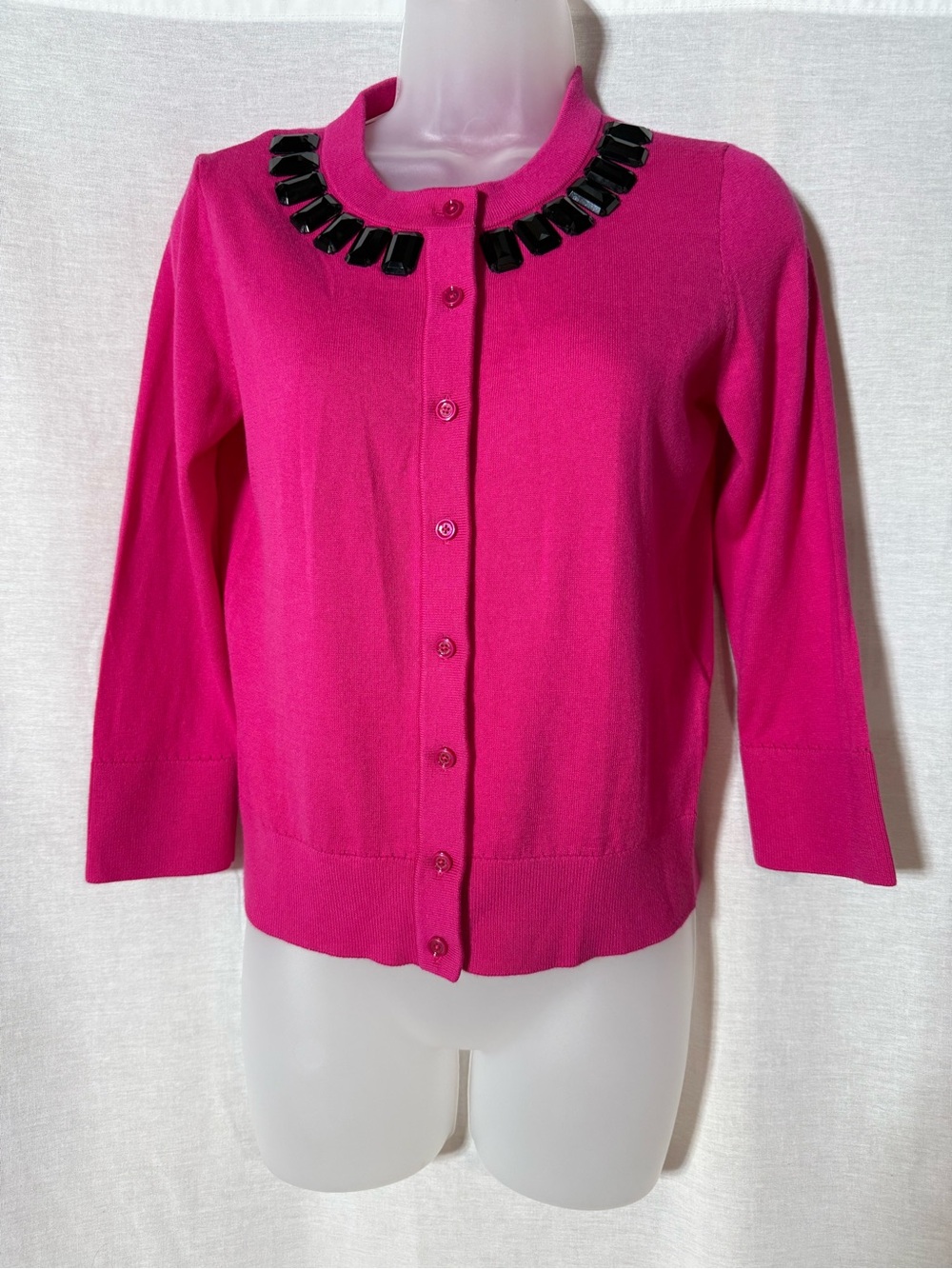 kate spade Hot Pink Jeweled-Neck Cardigan Size Small